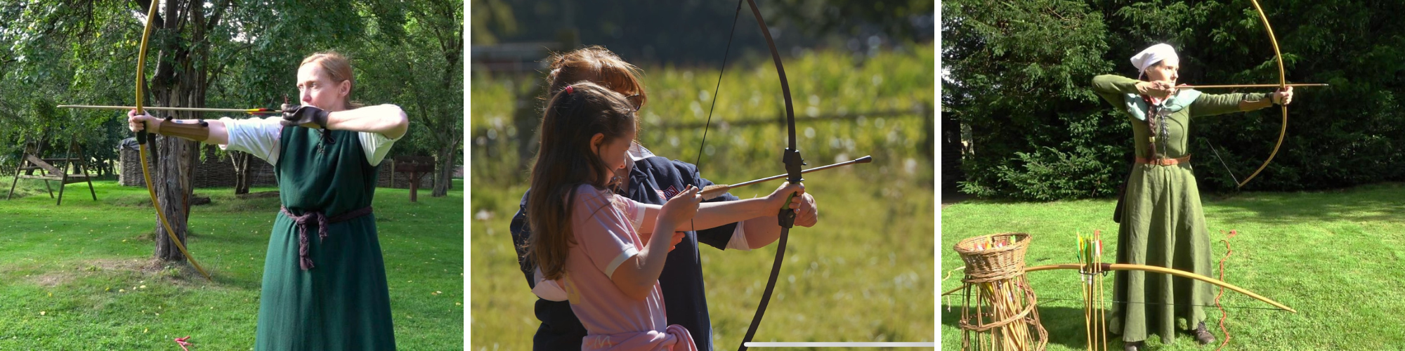 Three images of people taking part in archery.