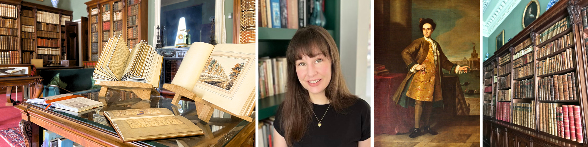 A Georgian library full of books, a photo of a guest lecturer, and a portrait of Samuel Egerton.