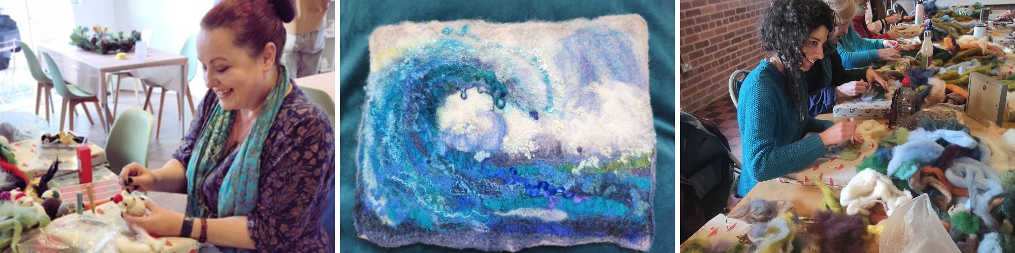 Wet felted waves collage