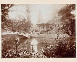 Black and white photo of Japanese Garden at Tatton Park