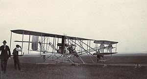 Maurice Egerton at the controls of the short Wright flyer